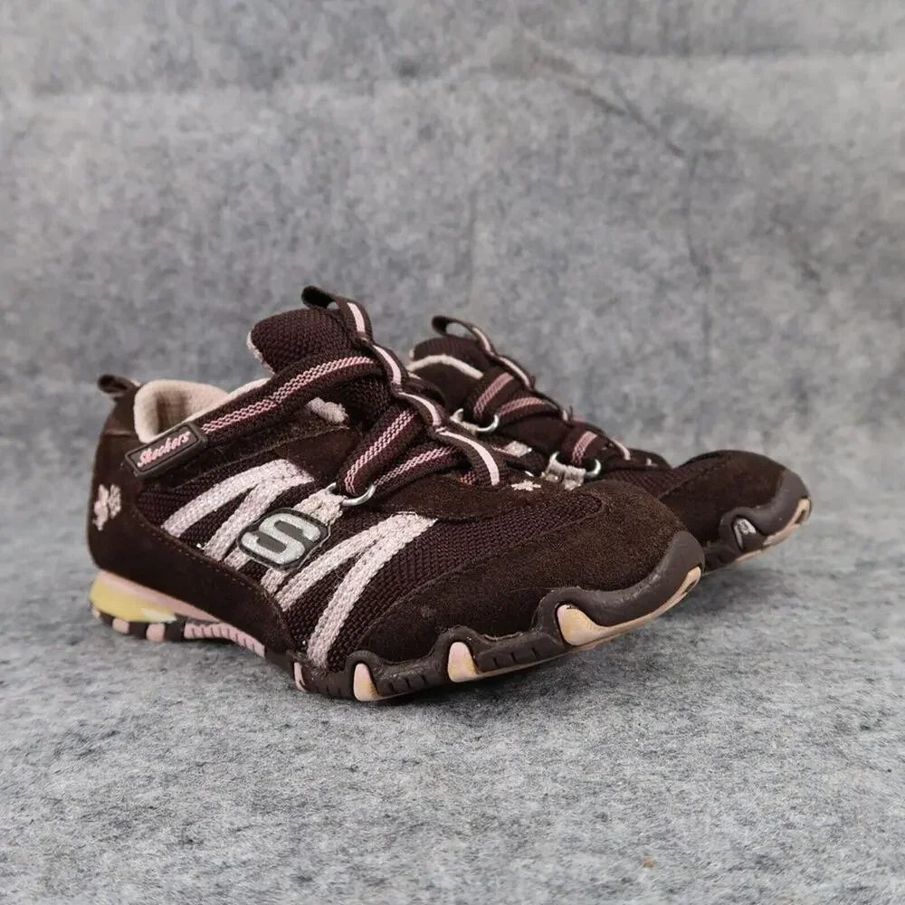 Skechers Shoes Kids 10 Sneakers Casual Active Leather Toddler Brown Pink Comfort